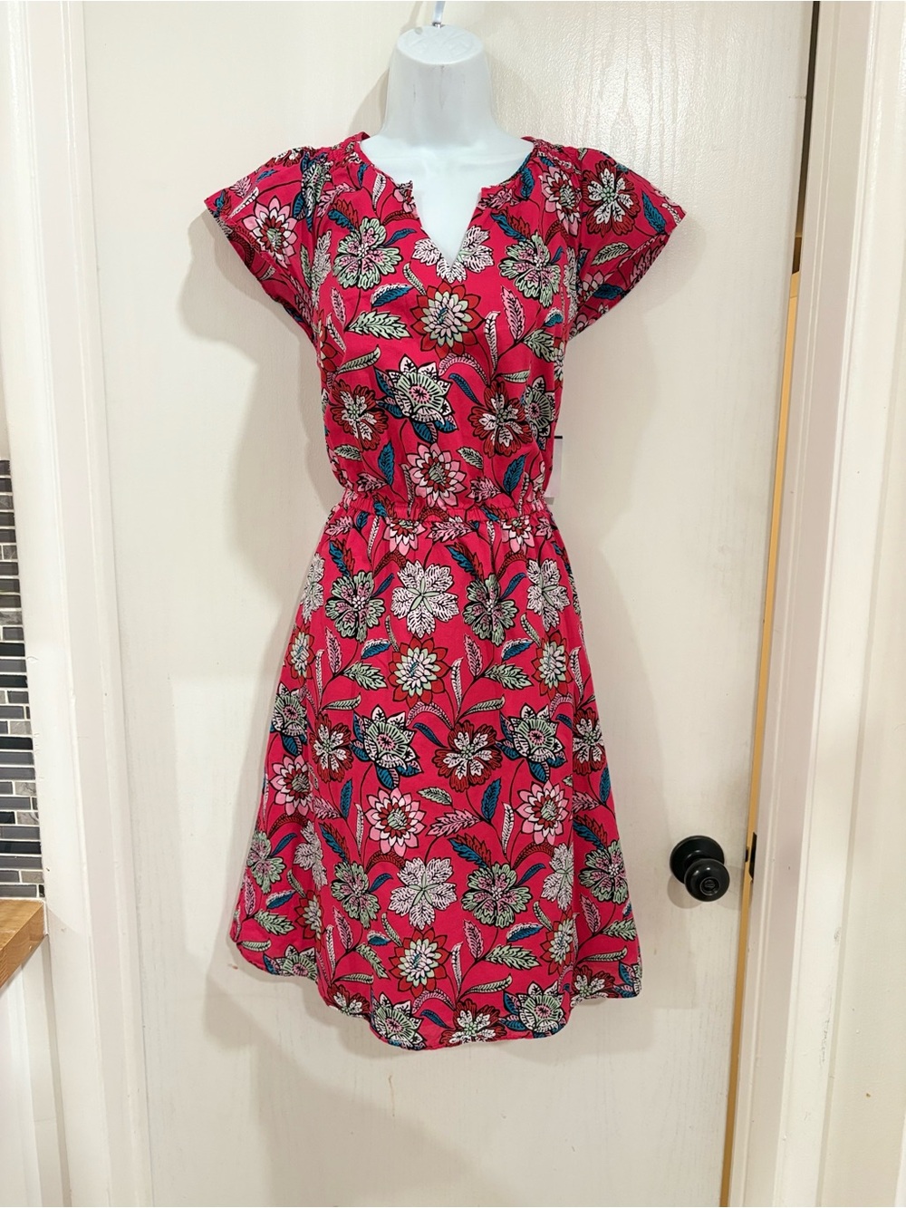 Talbots Fuchsia Floral Cap-Sleeve Dress